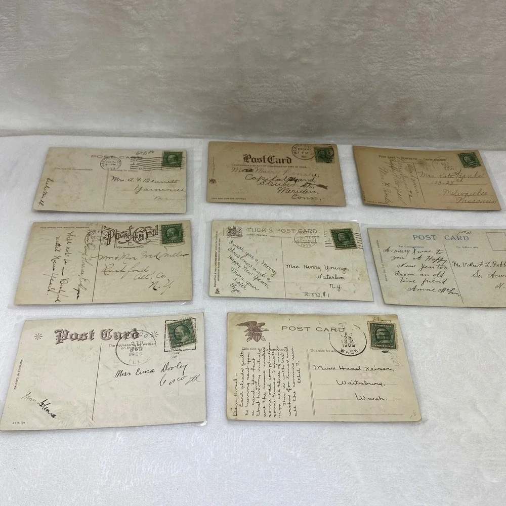 Lot‎ of 8 Antique Early 1900's Christmas Postcards In Protective Sleeves